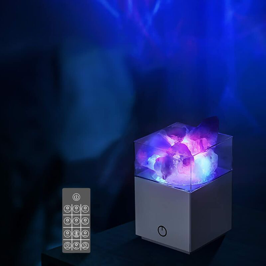 Benobby Kids - Salt Lamp Projector Lamp, Himalayan Pink Salt Rock Lamp with Remote Control, 3 Colors Plug In Night Light, Purify Air, Release