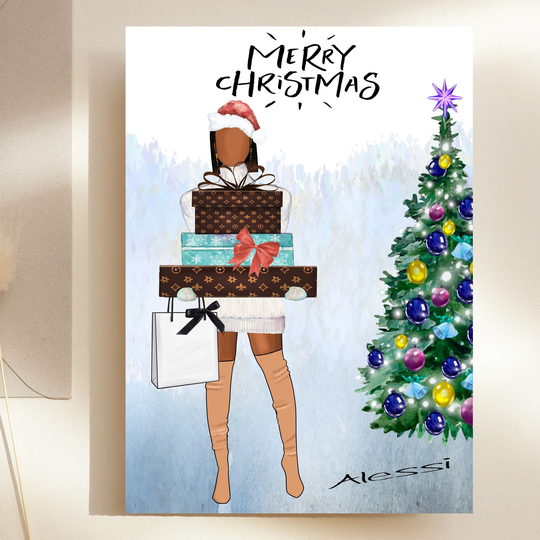 Black Girl Christmas Card, Afro Caribbean Christmas, Happy Holidays, Afrocentric Seasons Greetings, Ethnic Cards, Diverse Cards