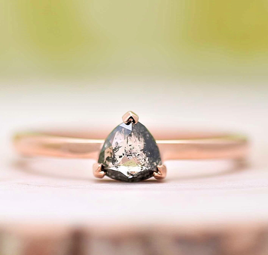 Triangle Salt & Pepper Diamond Engagement Ring Rose Gold S&p Unique Unique Bridal Rings Promise Anniversary, Gift For Her
