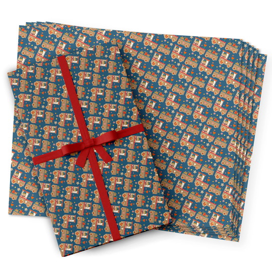 Gingerbread Train Pattern - Seasonal Wrapping Paper, Gift Wrap | Pack Of 5 Sheets