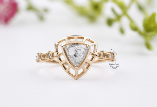 Trillion Diamond Engagement Ring | Vintage Promise Triangle Cut Salt & Pepper Wedding For Modern Brides