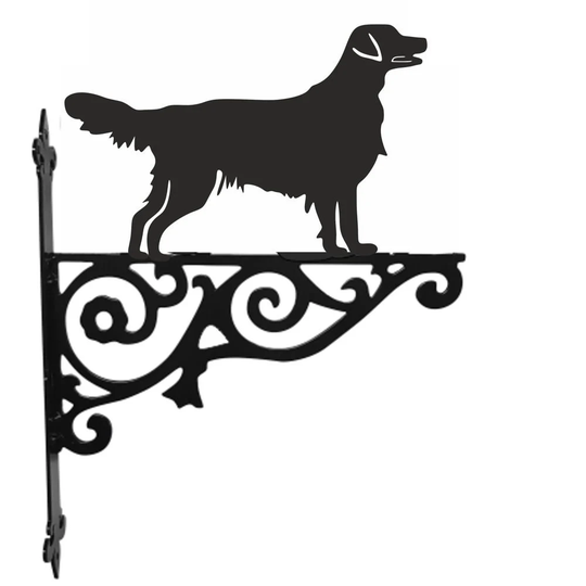 Flat Coated Retriever Ornamental Hanging Bracket - Contemporary Basket Wall Mounted Decorative Garden Black