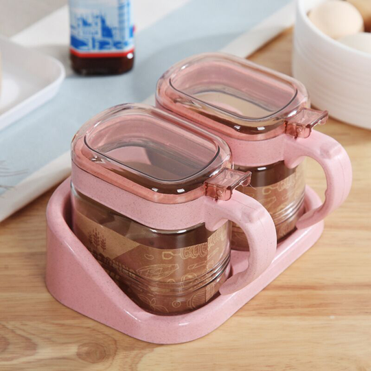 Glass Transparent Spice Jar Seasoning Box Set Kitchen Container Tools Condiment Jars Cruet with Cover and Spoon Kitchen Utensils Supplies Salt Cellar