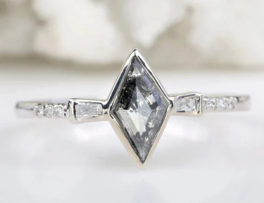 Salt & Pepper Diamond Engagement Ring Natural Kite Cut For Anniversary Gift Her