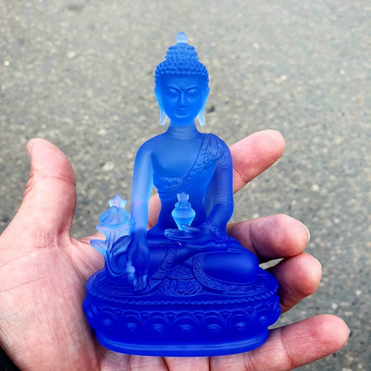 Blue Crystal Glass Liuli Meditating Medicine Buddha