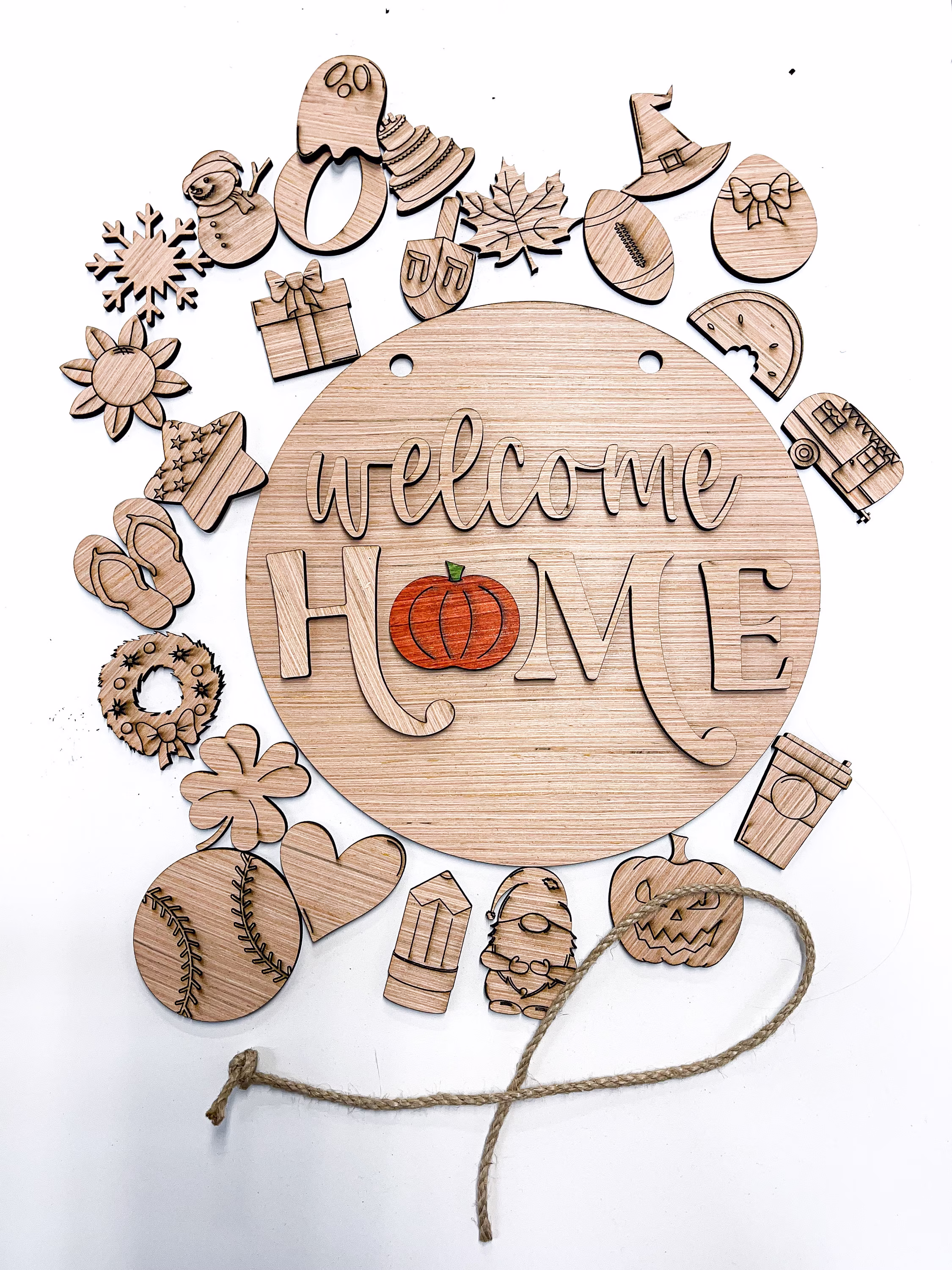 Diy Paint Kit, Welcome Home Seasonal Change Icon Circle Door Hanging Sign