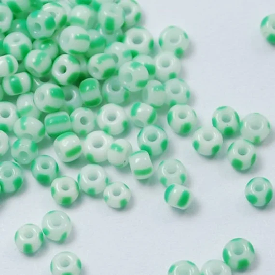 Spring Green & White Striped Seed Beads, 40 Grams, Size 8/0 Glass Seep Beads Sb0214