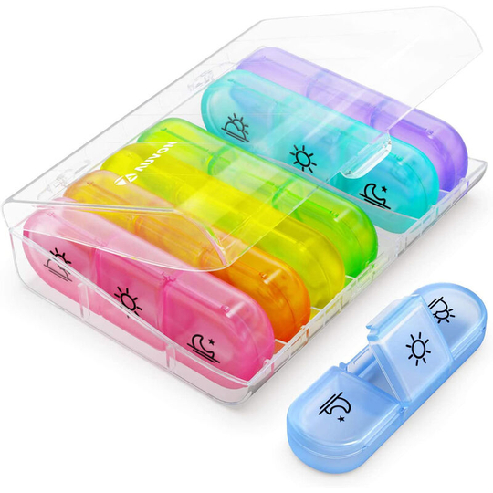 Gdrhvfd - 7 days weekly pill organizer 3 times a day, 7 days portable pill organizer with large separate compartments for medicines, vitamins, fish
