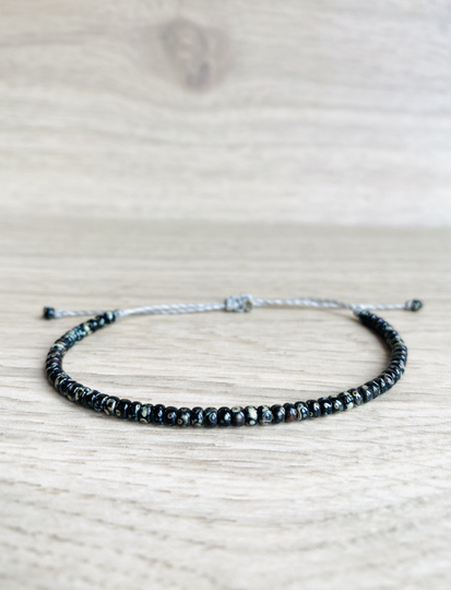 1 Black Seed Beads Bracelet || Waterproof Adjustable Stacking Beaded Jewelry Waxed Cord Summer Gift For Women