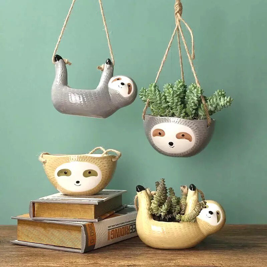 Sloth Planter, Plant Pot, Hanging Animal Pot For Succulents Plants, Flower Ornament