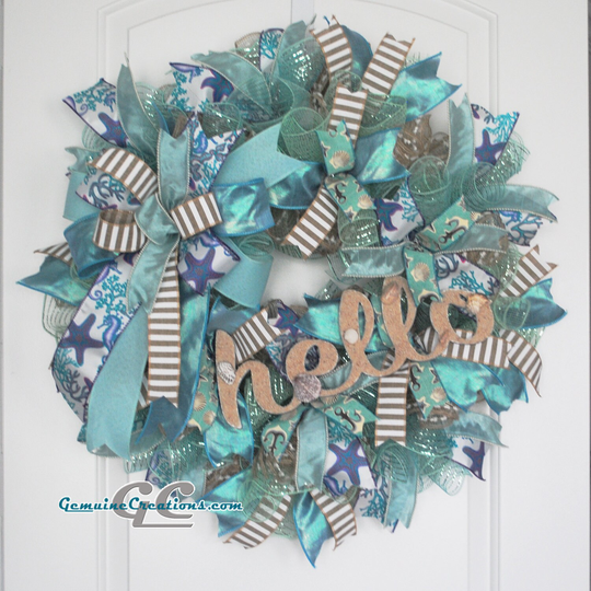 Beach Wreath, Ocean Décor, All Season Front Door Hanger, Sea Greeter, Porch Decoration