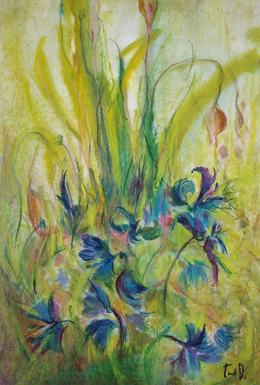 Dark Green Wall Art, Wildflower Painting. Wildflower Bouquet, Meadow Herbs Grass Painting Gift Artdustudio 11x17 Inch