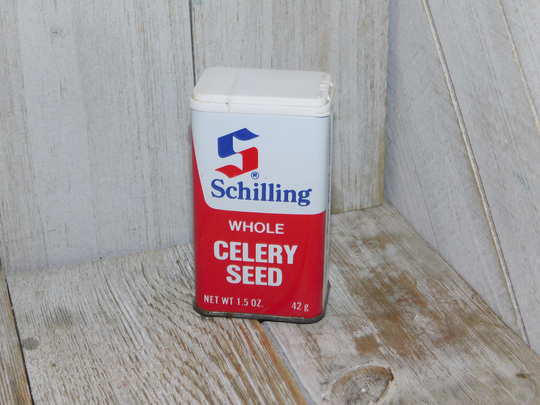 Vintage Schillings Whole Celery Seed Tin Can Cloves Seasoning, For Display, Vtg Spice Can, Kitchen, Jars, Daysgonebytreasures