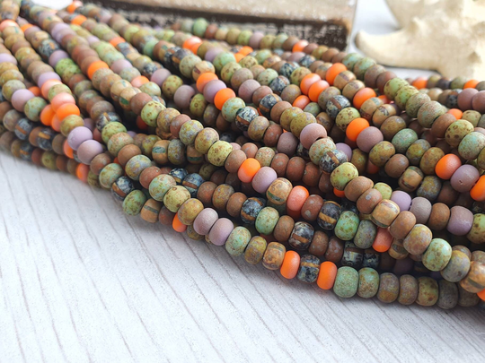 5/0 Matted Orangeade Picasso Seed Beads | 4.5mm Full Strand