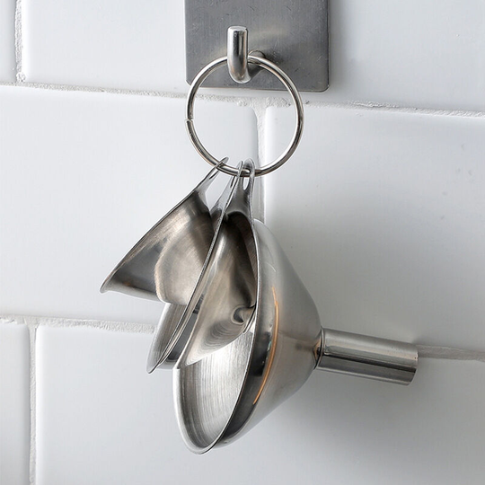 Perle Rare - Stainless Steel Funnel Mini Kitchen Funnel with Long Handles 3 Pieces for Cooking Transfer Jam Salt Pepper Spice Oil Powder