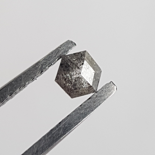 0.28Ctw/4.1mm Clear Black/Grey Hexagon Shield Shape Salt & Pepper Rose Cut Diamond, Faceted Loose Diamond For Ring, Dds734/6