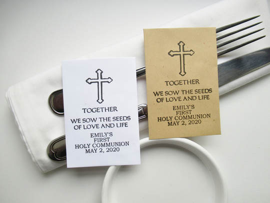 Diy Seed Favors With Bible Verse, Personalized Baptism Packets, in White Or Rustic, Favor Gifts For Guests