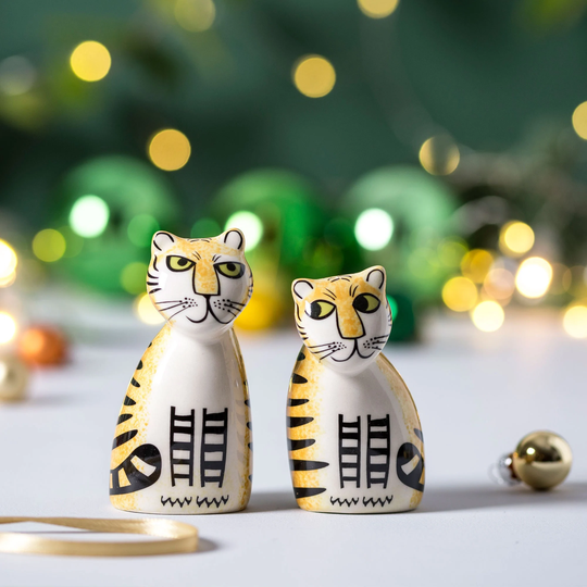 Tiger Salt & Pepper Shakers, Handmade Ceramic Salt Peppers, Designed in The UK By Hannah Turner. Pottery Cruet Set