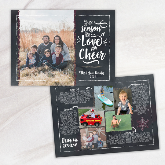 Tis The Season For Love & Cheer - Year in Review Christmas Holiday Cards Include 6 Photos Family Update Printable Cards