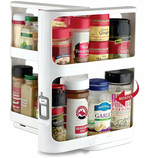 Rotary Spice Rack Plastic Seasoning Spice Jar Rack Storage 2 Tier Pull Out Kitchen Cabinet Organizer Sliding Salt Shaker Shelf Shelf Shelf Counter