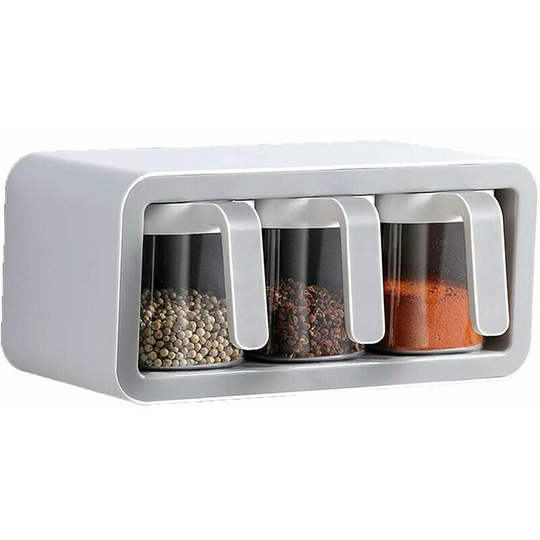 Monly - Seasoning Box, Wall-Mounted Kitchen Spice Box, Multi-Compartment Storage Spice Box, Suitable for Home Kitchen, Bar, Barbecue, Picnic (Gray 3)