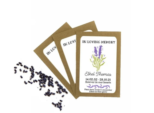 Personalised Funeral Lavender Seed Packets Envelopes With Seeds - Memorial Remembrance Favours Keepsake