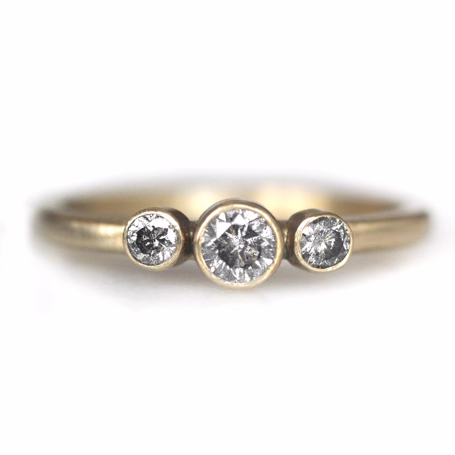 Salt & Pepper Diamond Three Stone Ring, 14K Solid Yellow Gold Engagement Alternative Ring