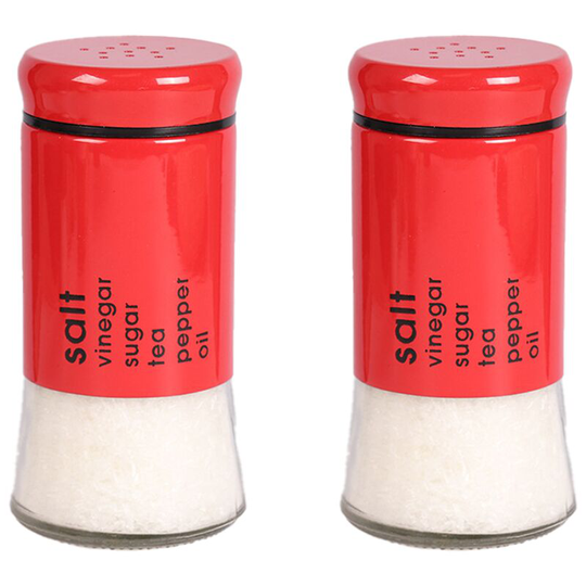 Fvbjd - Glass Salt and Pepper Shakers with Adjustable Pour Holes - Stainless Steel Salt Shaker and Pepper Shaker red