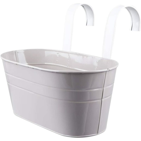 Metal Iron Hanging Flower Pots Garden Pots Balcony Planters Metal Bucket Flower Holders Wall Hanging Decor Pot White SOEKAVIA