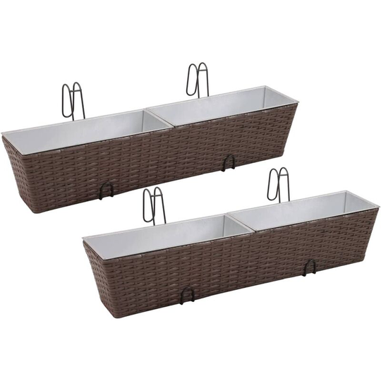 Balcony Trapezoid Rattan Planter Set 80 cm 2 pcs Brown Vidaxl Brown