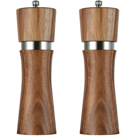 Salt and Pepper Grinder Set - Wooden Salt and Pepper Shakers Set - Adjustable Coarseness Mill Grinders 6 inch two color boxes