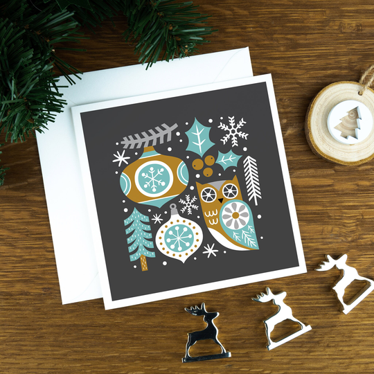 Nordic Owl Christmas Card For Her, Luxury Scandinavian Xmas Set Family, Seasonal Him, Cards 2022 Brother