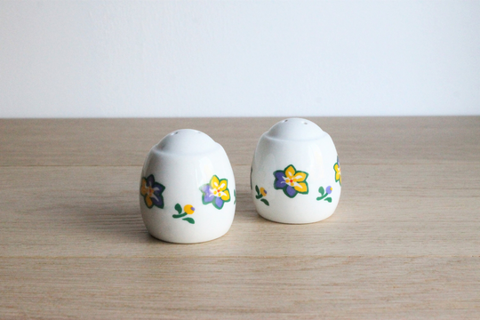 French Vintage Francoise Saget Ceramic Salt & Pepper Shakers Set With A Floral Decor