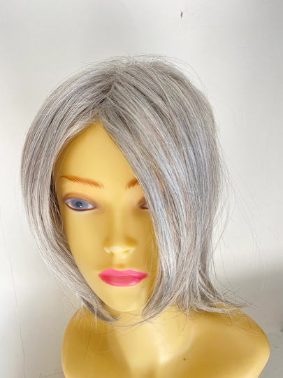Synthetic Hairtopper in Mixed Grey Salt & Pepper Half Piece Add Volume Length Clip Density On | 1/ 8
