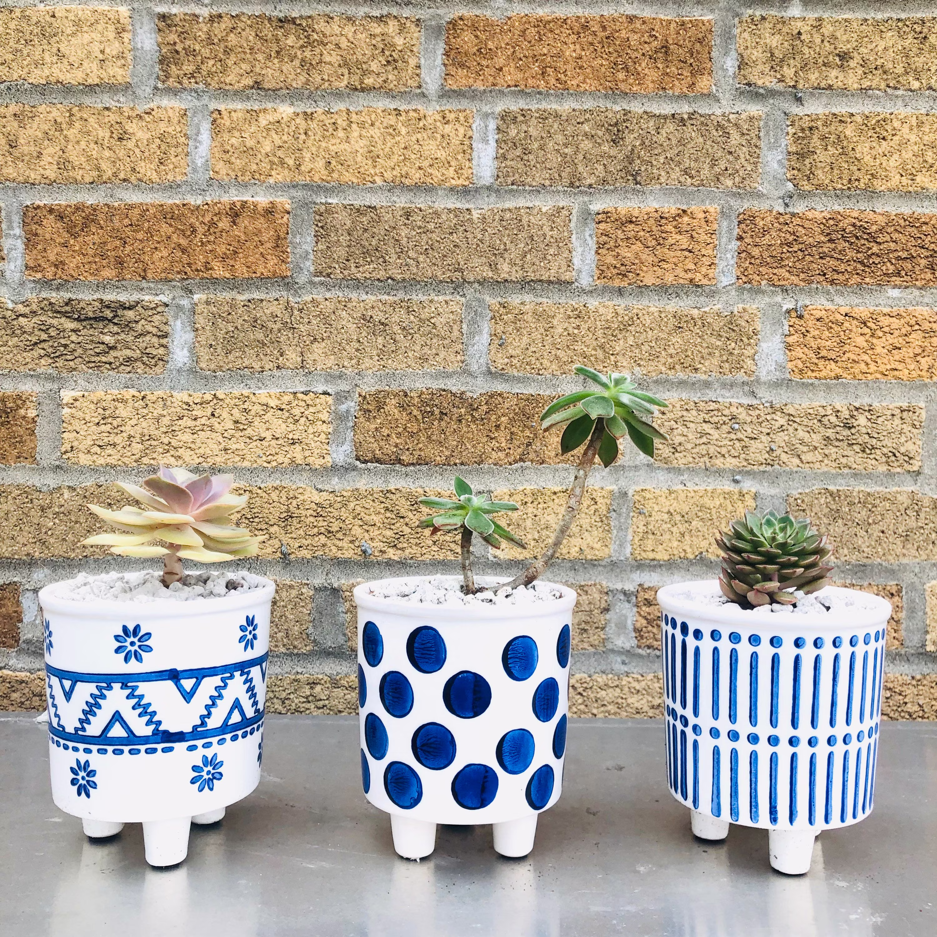 5 Inch High Quality Planters/Footed Ceramic Pots/Blue Dot Pattern/Chinese Style Pot/White Succulent Pot/ Cactus Planter