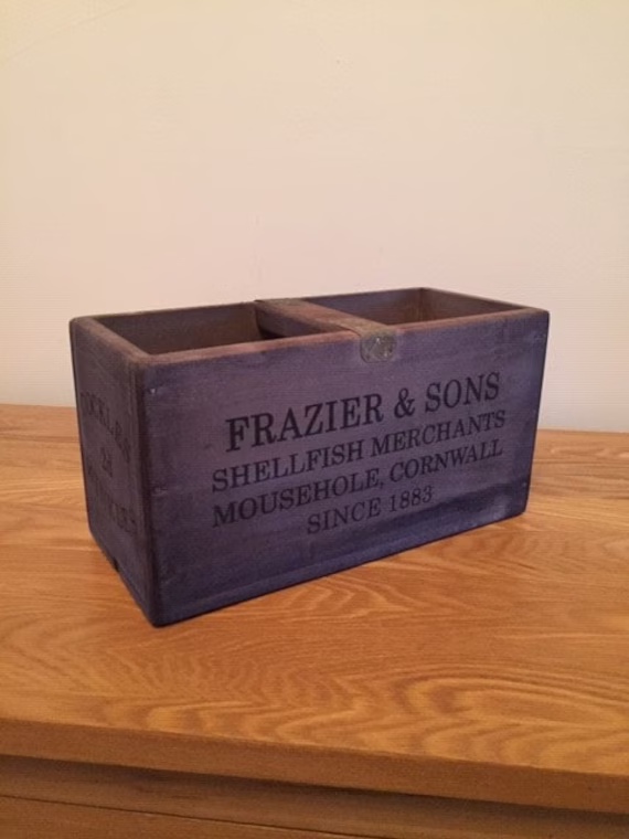 Solid Hardwood Waxed Storage Box With Centre Bar - Frazier Fish