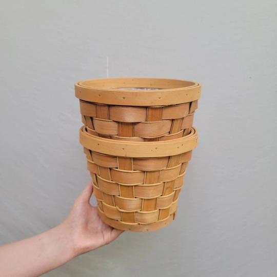 Retro Wicker Plant Pots | Vintage Bin Small Boho Trashcan
