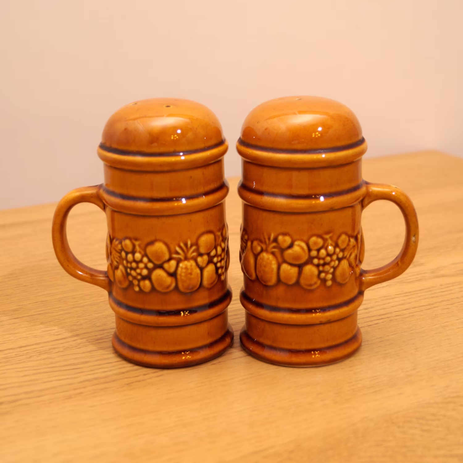 Vintage Salt & Pepper Shakers in Shape Of Beer Mugs || Made Portugal Ceramic Floral Design