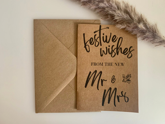 Newlywed Christmas, Kraft Christmas Card, Cottagecore Print, Pack Of Cards, Minimal Wedding Rustic