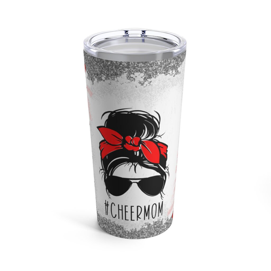 Messy Bun Cheer Mom, Travel Tumbler, #cheermom, Season, Mom Gift, 20Oz Travel Tumbler, Stainless Steel, Personalized