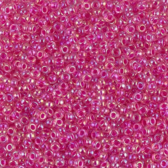 Miyuki Seed Beads 11/0 Fuchsia Lined Crystal Ab 11-355 24G Glass Beads, Size 11 Pink Color Japanese Bead