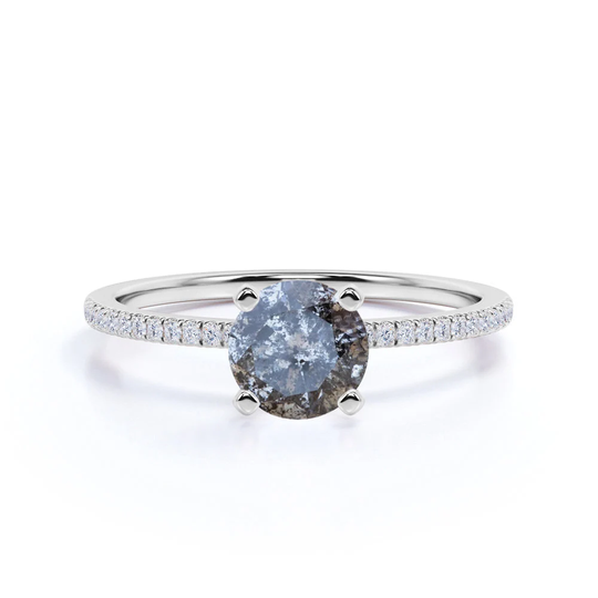 Authentic Salt & Pepper Diamond Ring, Dark Gray Engagement Natural Grey Ring For Women