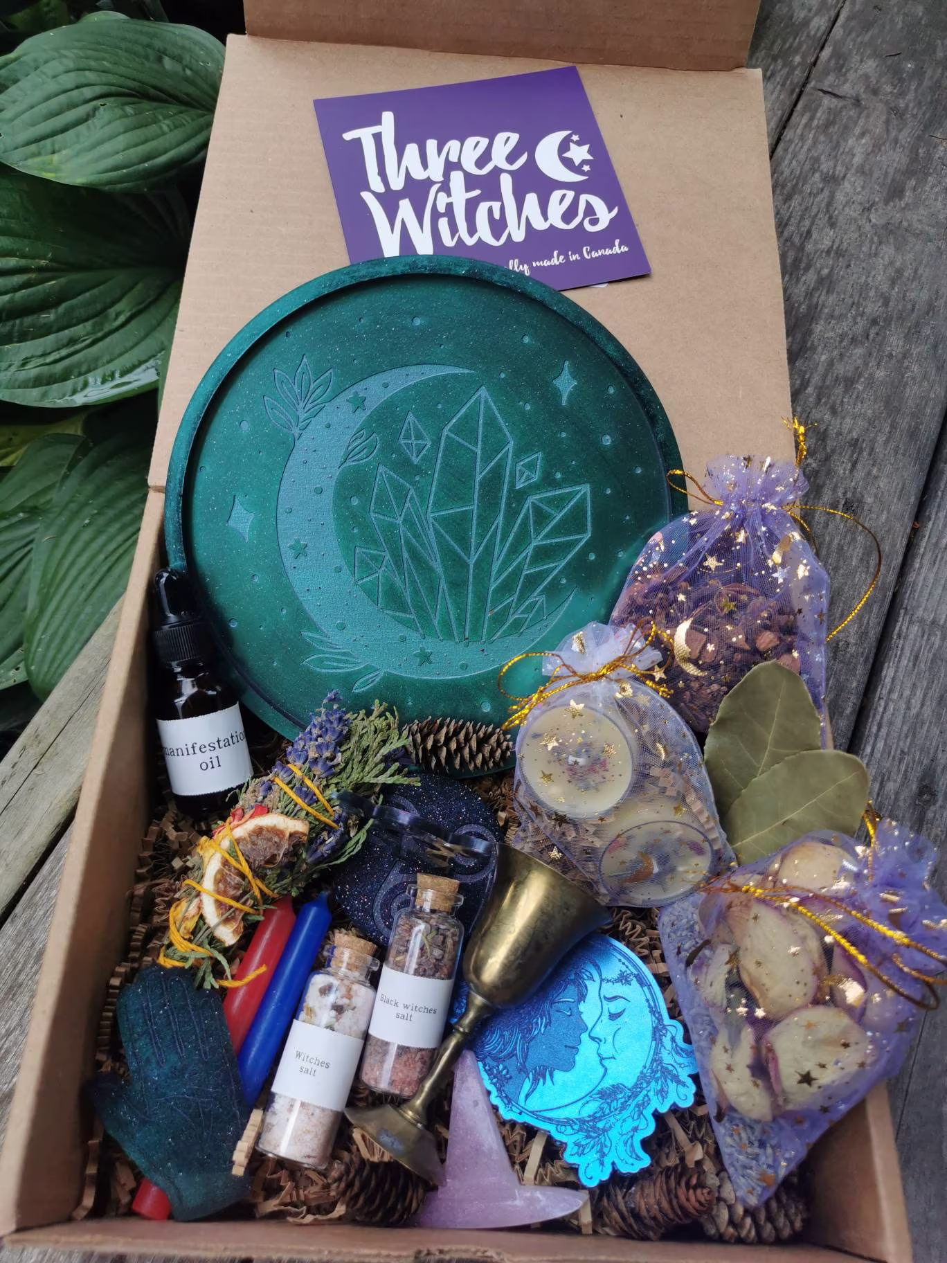 Witch Ritual Kit With Altar Plate, Goddess Statue, Spell Candles, Tealights, Manifestation Oil, Black Witches Salt, Cleansing Wands More