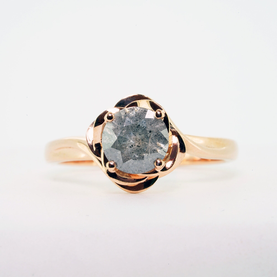 Salt & Pepper Diamond Engagement Solitaire Rose Flower Nature Ring in 9Ct Gold