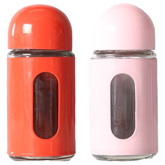 Fvbjd - Glass Salt and Pepper Shakers with Adjustable Pour Holes - Stainless Steel Salt Shaker and Pepper Shaker red + pink