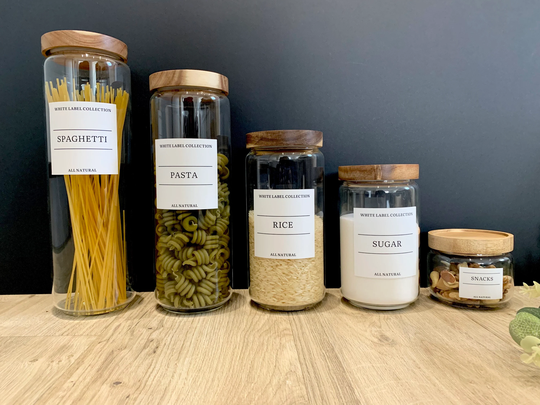 Acacia Wooden Lid Glass Storage Jars No Label Kitchen Pantry Containers Herbs Spices Dried Food Food Organisation Flour Jar