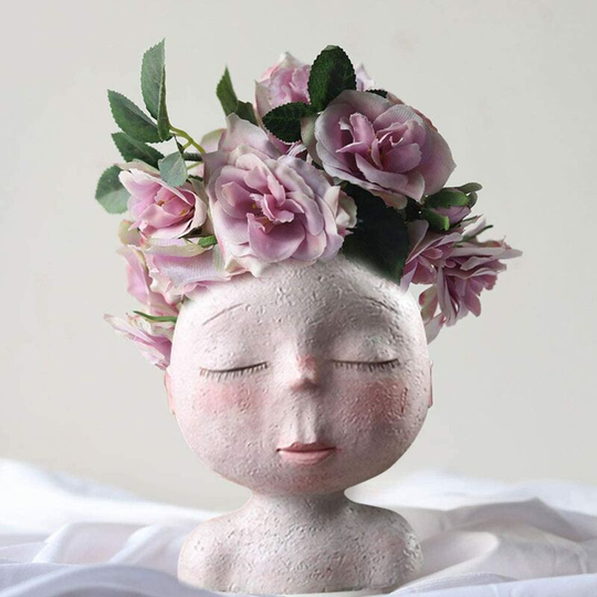Denuotop - Flower Pots Human Head Design Succulent Plant Pot with Drainage Hole Plants Look Like Hair Cactus Planter Indoor Outdoor Planter Plant Pot