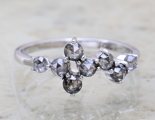 Salt & Pepper Diamond Ring Solid Gold Proposed Engagement Pepper Gift For Her