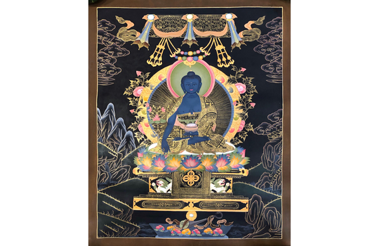 Medicine Buddha Thangka Painting From Himalayas, Best For Meditation & Decoration