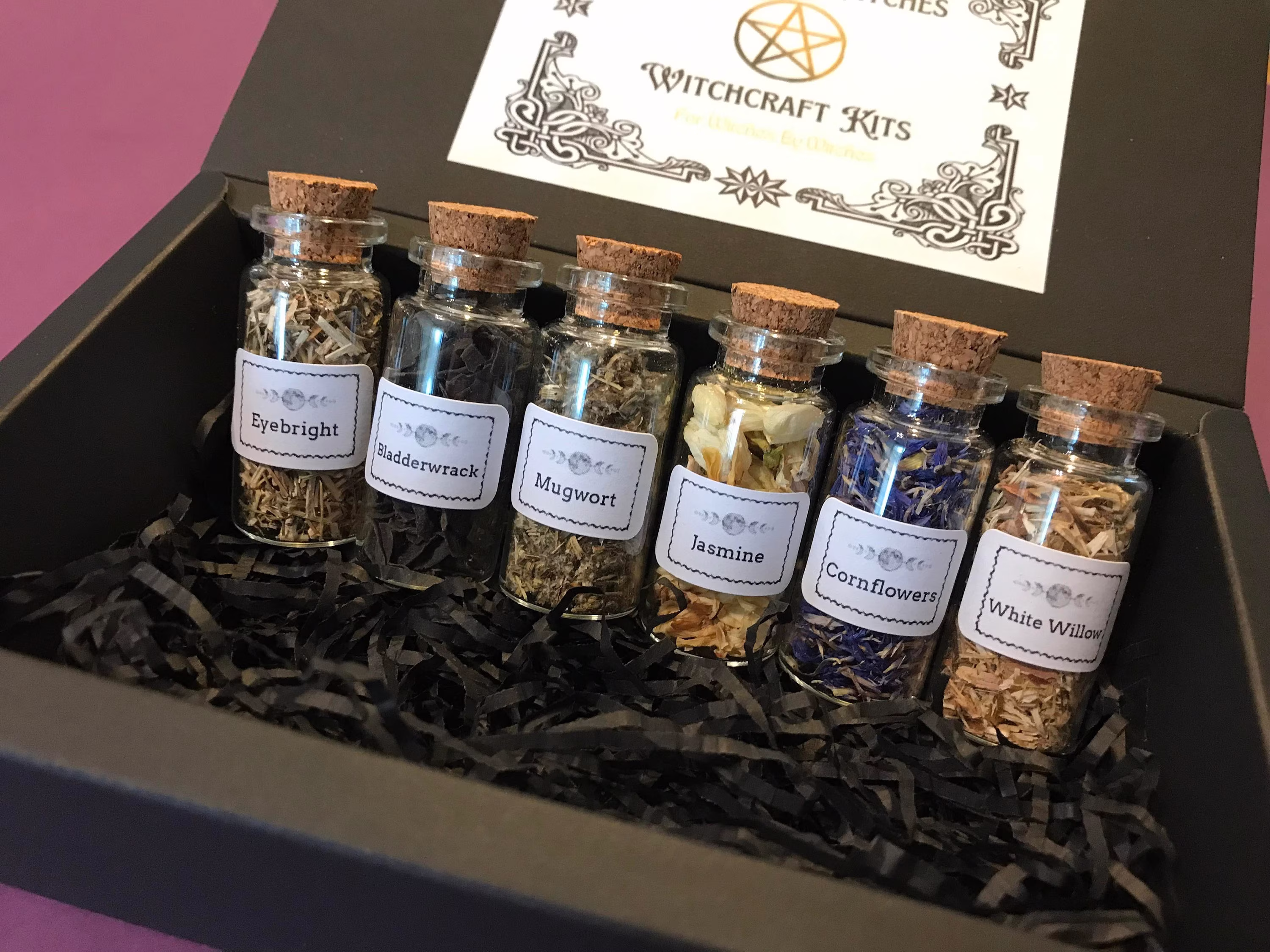 Apothecary Herb Moon Spell Bottle Set, Jars, Luna Magick, Divination Arts Herbs, Witchcraft Kit, Baby Witch Starter Witches Kit
